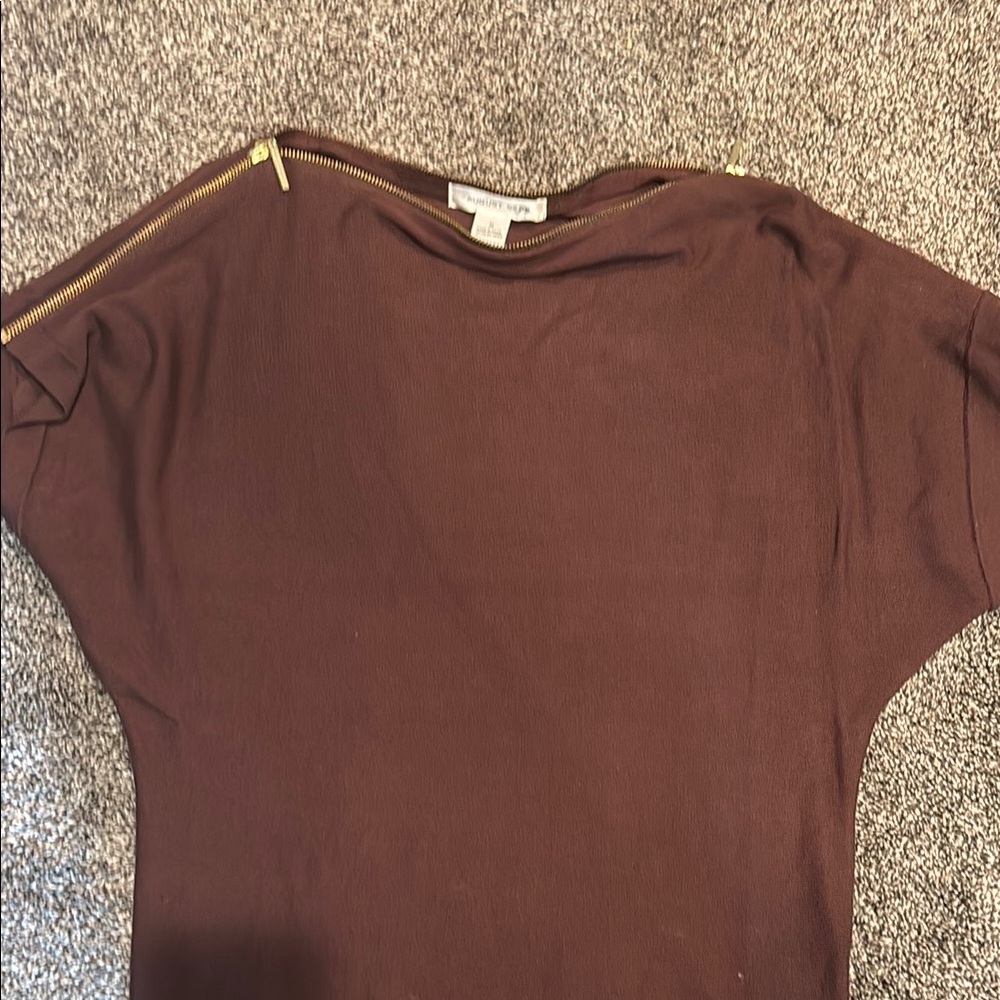August Silk Brown Boxy Blouse with Relaxed Short Sleeves